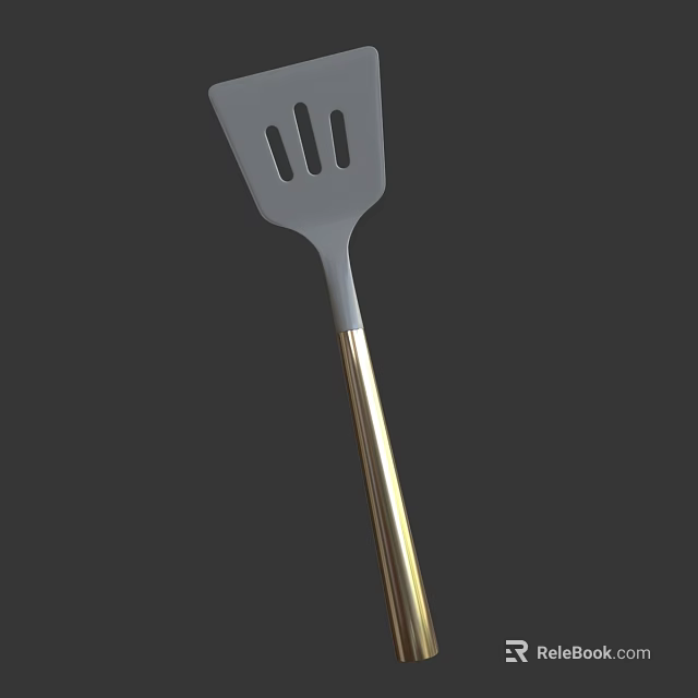 Silicone Spatula With Gray Head And Golden Handle Kitchen Cooking Utensil 3d model 