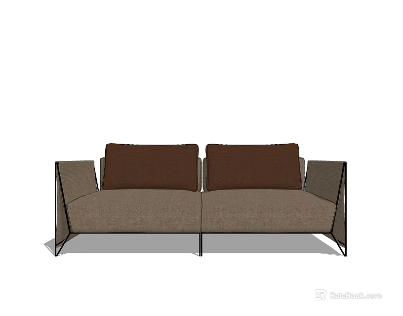 Modern Two Seater Sofa With Brown Cushions And Black Frame Design 3d model