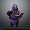 Man in Hooded Purple Robe Holding Open Book Green Orb and Keys