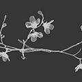 Pink Flowering Branch With Blooming Blossoms And Small Flower Buds On Gray Background
