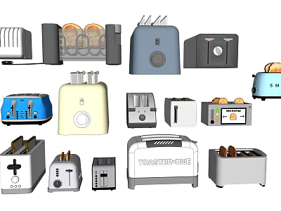 Various Toasters as Essential Kitchen Appliances in Different Styles and Colors 3d model