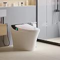 Smart Modern Toilet In Contemporary Bathroom With Vanity Towels And Glass Shower