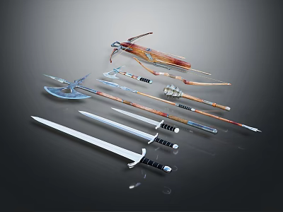 Ancient Medieval Weapons Collection Featuring Swords Axes Spears And Daggers 3d model