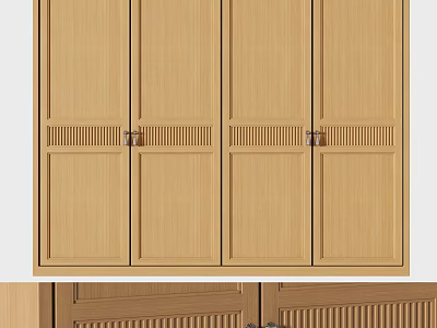 Light Wood Grain Wooden Wardrobe With Four Door Lattice Decoration And Smooth Surface 3d model
