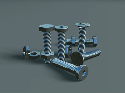 Hardware Tools Various Metal Bolts and Nuts for Fastening Tasks 3d model