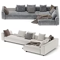 Modern Sectional Sofa in Gray and Beige with Plush Cushions and Cozy Throw Blanket