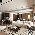 Modern Living Dining Room Interior Design With White Sofa Coffee Table Dining Set And Rug