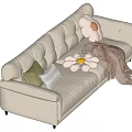 Cream wind multi-person sofa 3d model