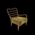 Upholstered Leisure Chair With Wooden Frame Curved Armrests And Yellow Cushion