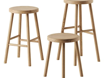 Minimalist Wooden Bar Stools With Oak Legs And Simple Design For Kitchen Bar Area 3d model