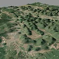 3D Terrain Model of Mountainous Landscape With Green Vegetation Road Networks and Rural Settlements