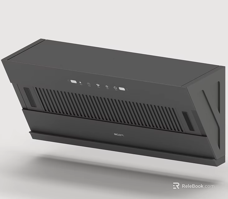 Modern Black Rinnai Kitchen Range Hood With Control Panel And Ventilation Grilles 3d model