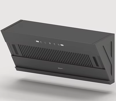 Modern Black Rinnai Kitchen Range Hood With Control Panel And Ventilation Grilles 3d model