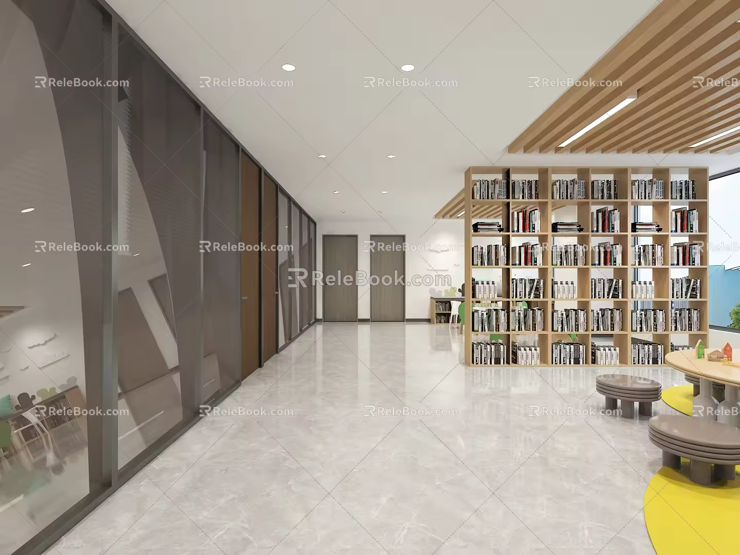 Modern reading room on the third floor 3d model