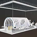 Futuristic White Circular Exhibition Space Interior With Display Counters And Equipment 3d model