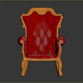 Classic Red Leather Armchair with Diamond Stitching and Orange Wooden Frame and Curved Legs Design