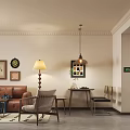 Cozy Living and Dining Room Interior With Brown Sofa Dining Table And Decorative Paintings