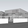 Modern Architectural Wireframe Design With Grid Facade Large Windows And White Wall Entrance 3d model