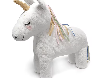 Cute White Unicorn Plush Doll With Golden Horn And Colorful Mane Tail 3d model