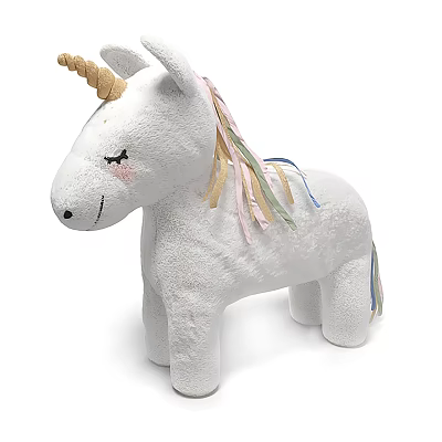 Cute White Unicorn Plush Doll With Golden Horn And Colorful Mane Tail 3d model