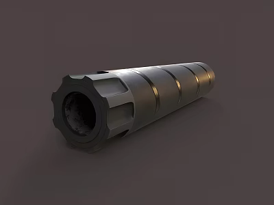 Tactical Military Weapon Metal Barrel with Cylindrical Segmented Shiny Surface Design 3d model