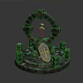 Medieval Weapon Shield With Blue Yellow Emblem On Circular Stone Structure With Pillars 3d model