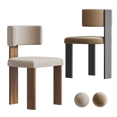Modern Simple Dining Chairs With Wooden Legs And Beige Brown Upholstered Seats 3d model