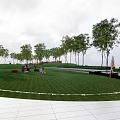 Scenic Park Landscape Featuring People Walking Green Trees Curved Pathway And Grass Lawn