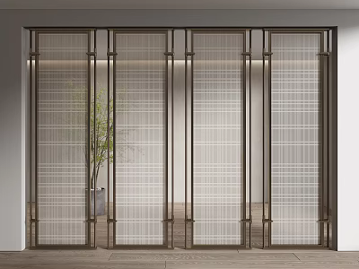 Modern Room Divider With Metal Frame Grid Pattern For Contemporary Interior And Green Plant 3d model
