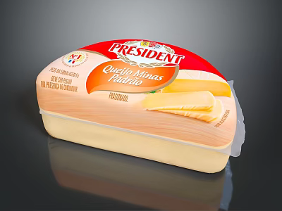 President Queso de Minas Fresco Cheese With Red Yellow Packaging And Sliced Portion 3d model