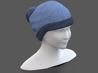 Stylish Knitted Light Blue And Dark Blue Hat With Pom Pom On Top 3d model