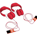 Red Over Ear Headphones With Connected MP3 Players On White Background