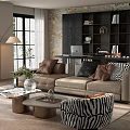 Modern Living Room Interior Design With Beige Leather Sofa Brown Black Cushions Zebra Print Chair