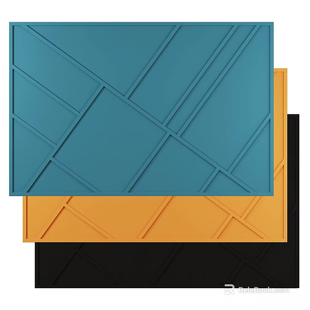 Modern Blue Geometric Wall Decor with Yellow and Black Panel Designs 3d model