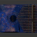 Blue Purple Textured Equipment With Arranged Metal Strips And Central Circular Hole