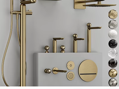 Golden Modern Shower System With Faucets Handles And Bathroom Accessories 3d model