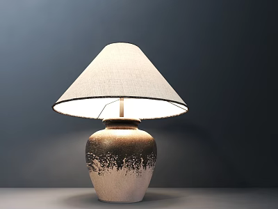 Elegant Table Lamp With Fabric Lampshade And Brown Beige Gradient Ceramic Base On Gray Tabletop 3d model