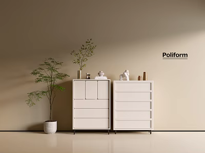 Modern Entryway Cabinet And Sideboard With Green Plant Ornaments On Beige Wall 3d model