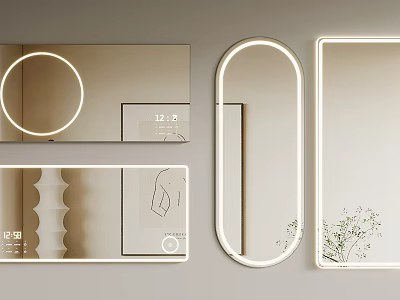 Modern Decorative Mirrors With LED Lighting And Various Shapes For Home Interior 3d model