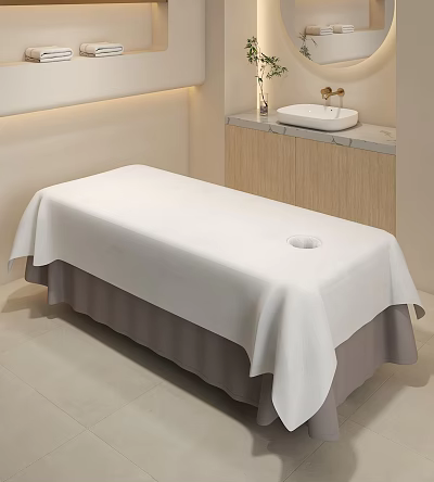 Serene SPA Room With White Massage Table Wooden Cabinet And Sink 3d model