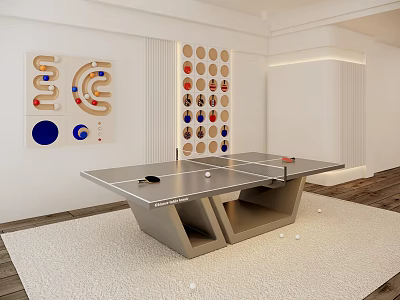 Modern Design Table Tennis Table With Paddles Balls And Indoor Wall Decor 3d model