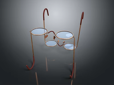 Multilayer Storage Rack With Metal Frame Round Glass Shelves And Red Hooks 3d model