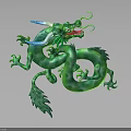 Green Dragon 3D Artwork With Scaled Body Curved Horns Flowing Mane And Clawed Limbs