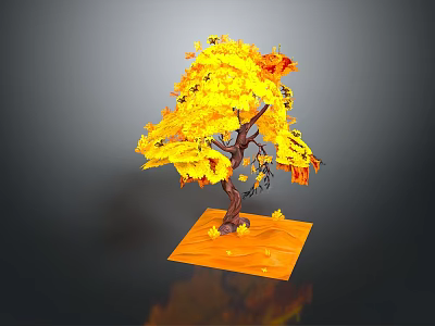 Autumn Tree With Yellow Orange Falling Leaves Brown Trunk And Orange Base 3d model