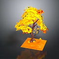 Autumn Tree With Yellow Orange Falling Leaves Brown Trunk And Orange Base 3d model