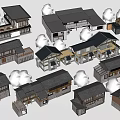 Traditional Style Multistory Residential Buildings Featuring Gray Roofs And Surrounding Green Trees