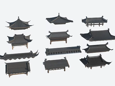Various Traditional Chinese Roof Components With Classic Eave And Tile Designs 3d model