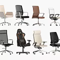 Various Office Chairs With Mesh Leather Designs Different Colors And Wheels 3d model