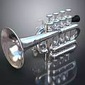 Shiny Silver Trumpet Musical Instrument with Valves and Bell Surface