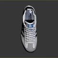 White Sports Sneakers with Black Stripes Blue Logo and Brown Sole Casual Retro Style Footwear